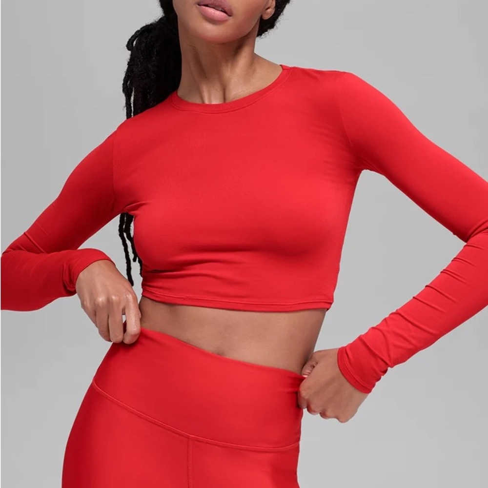 Alo Yoga Alosoft Crop Finesse Long Sleeve Bright Red XXS